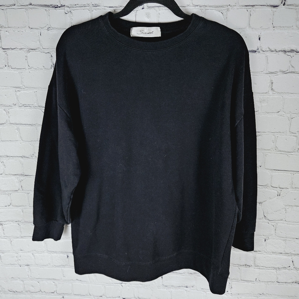 SNIDEL | boxy pullover washed black stretch crewneck sweatshirt